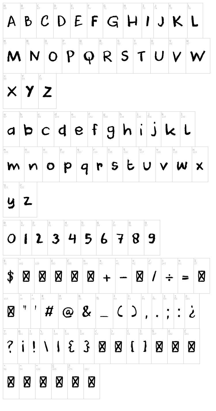 DK Cool Crayon font map